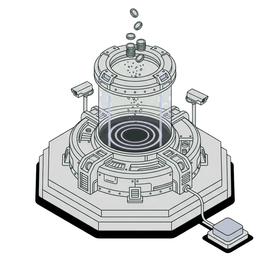 NullCash shielding machine: coins drop into a sealed ring and vanish